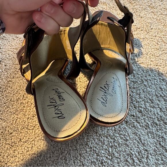 DexFlex Comfort Open Toe Brown & Shiny Copper Ankle Strap Sandals Size 8.5 - Picture 7 of 12